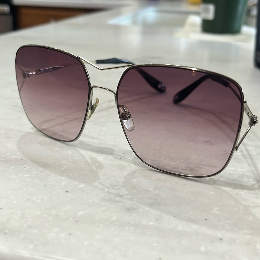 Givenchy Oversized Burgundy Gradient Square Sunglasses with Light Gold Frame